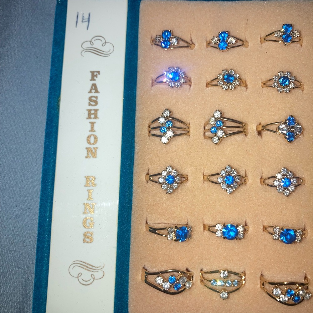 Vintage Adjustable Blue Birthstone and Gold Tone Fashion Ring (pick1) - Picture 2 of 4